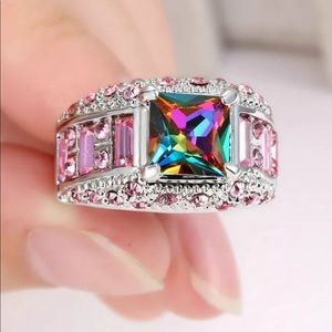 NEW Mystic Rainbow Topaz Silver Plated Ring Size 8